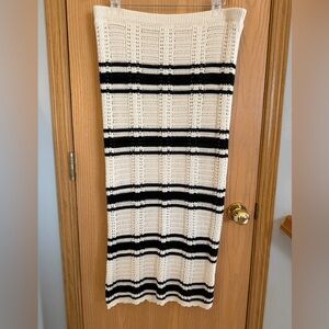 FRESHMAN 1996 Y2K-Inspired Black Cream Striped Crochet Knot Maxi Skirt Size XL